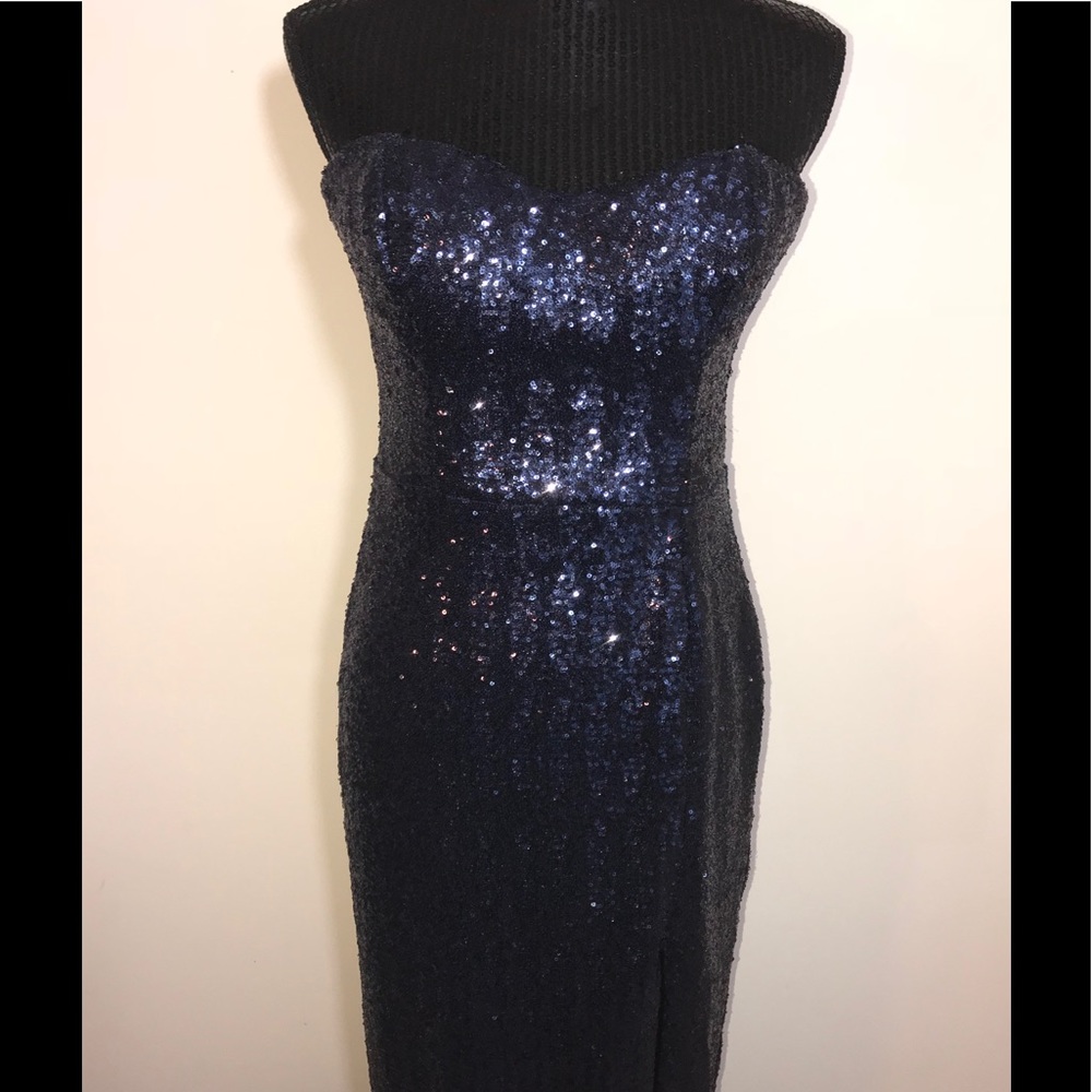 Blue Sequins Long Formal Dress - Picture 4 of 8